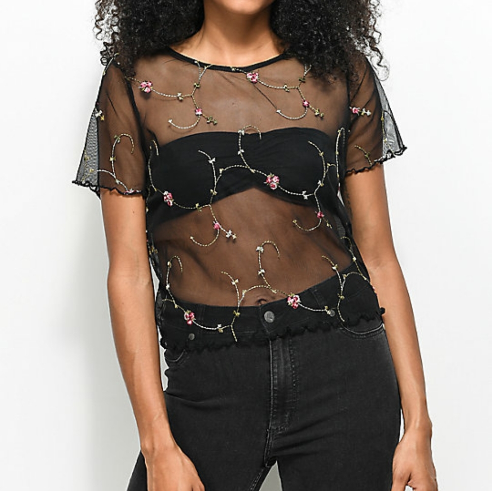 Carla black mesh top